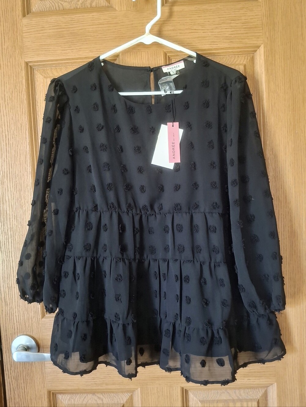 🖤 (NWT) Andrée by Unit Black Swiss Dot Tiered Blouse.